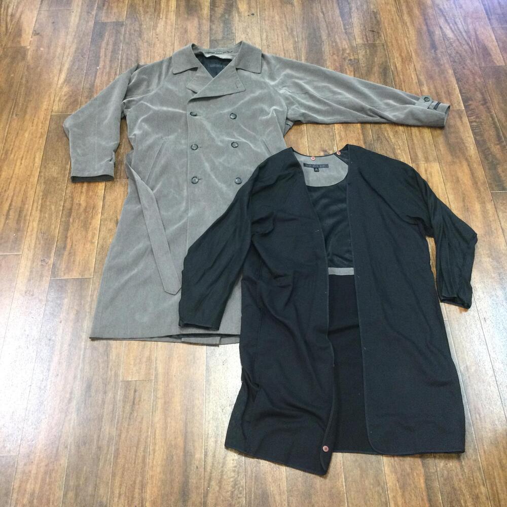 London Fog Trench Coat Mens 40 Gray Double Breasted Belted Long Removable Liner
